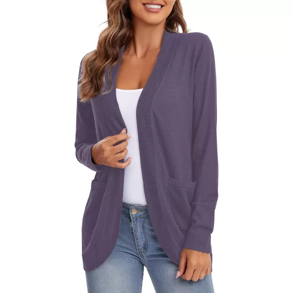 Urban CoCo Womens Long Sleeve Knit Sweater Cardigans Curved Hem Open Front with PocketsPurple