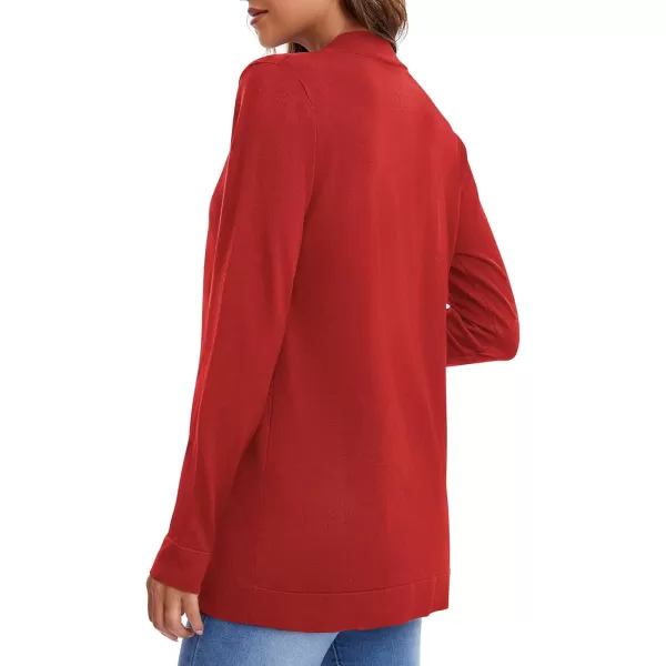 Urban CoCo Womens Long Sleeve Knit Sweater Cardigans Curved Hem Open Front with PocketsRed