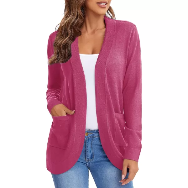 Urban CoCo Womens Long Sleeve Knit Sweater Cardigans Curved Hem Open Front with PocketsRose