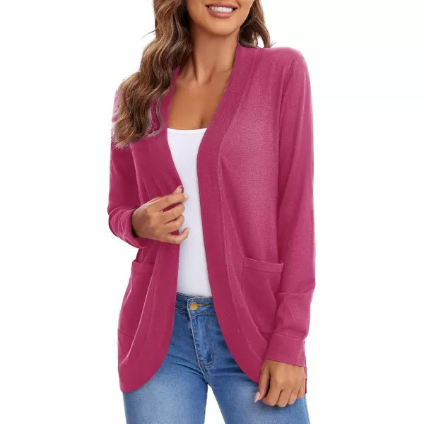 Urban CoCo Womens Long Sleeve Knit Sweater Cardigans Curved Hem Open Front with PocketsRose