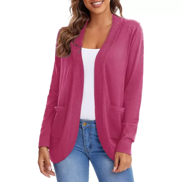 Urban CoCo Womens Long Sleeve Knit Sweater Cardigans Curved Hem Open Front with PocketsRose