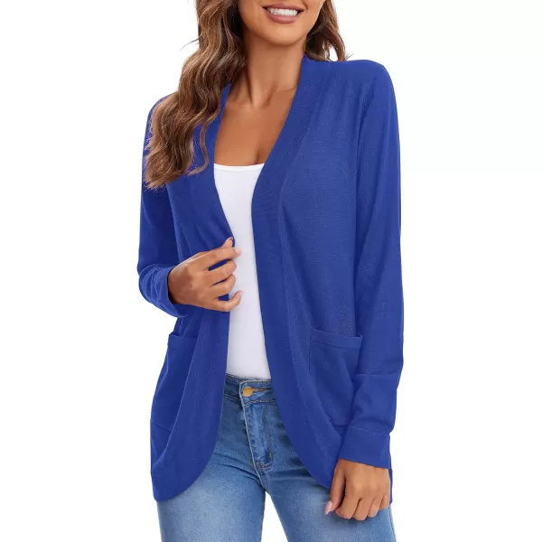 Urban CoCo Womens Long Sleeve Knit Sweater Cardigans Curved Hem Open Front with PocketsRoyal Blue