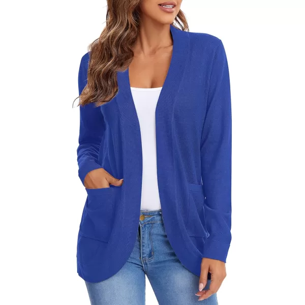 Urban CoCo Womens Long Sleeve Knit Sweater Cardigans Curved Hem Open Front with PocketsRoyal Blue