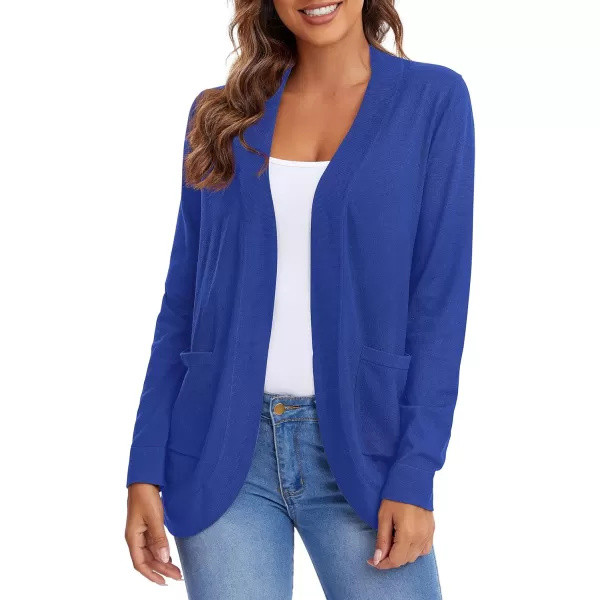 Urban CoCo Womens Long Sleeve Knit Sweater Cardigans Curved Hem Open Front with PocketsRoyal Blue