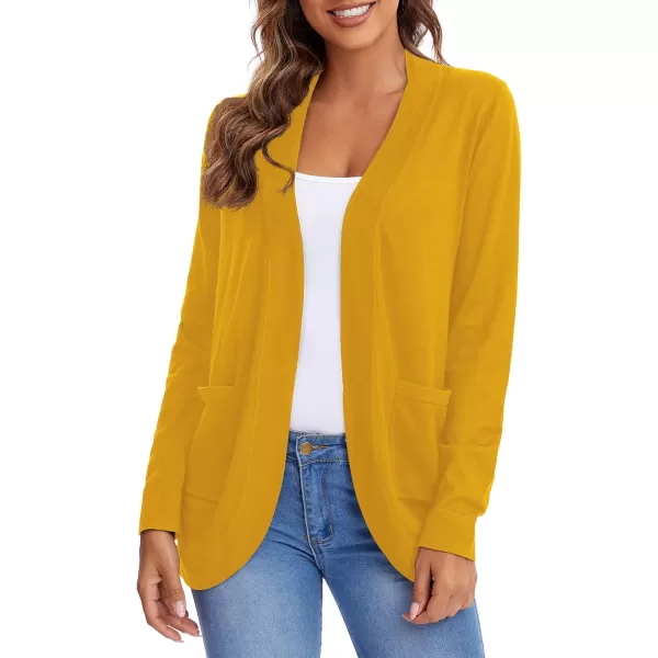 Urban CoCo Womens Long Sleeve Knit Sweater Cardigans Curved Hem Open Front with PocketsTurmeric