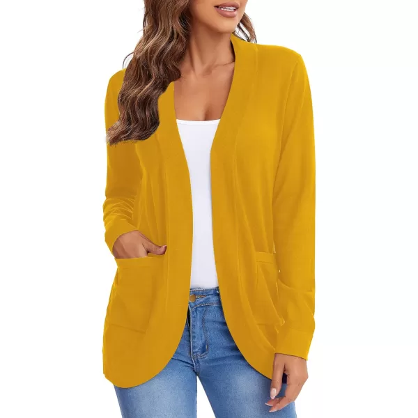 Urban CoCo Womens Long Sleeve Knit Sweater Cardigans Curved Hem Open Front with PocketsTurmeric