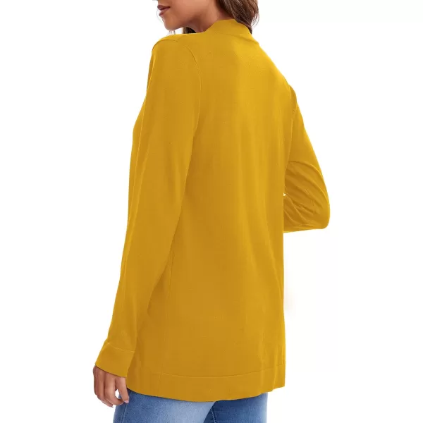Urban CoCo Womens Long Sleeve Knit Sweater Cardigans Curved Hem Open Front with PocketsTurmeric