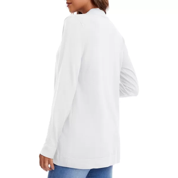 Urban CoCo Womens Long Sleeve Knit Sweater Cardigans Curved Hem Open Front with PocketsWhite