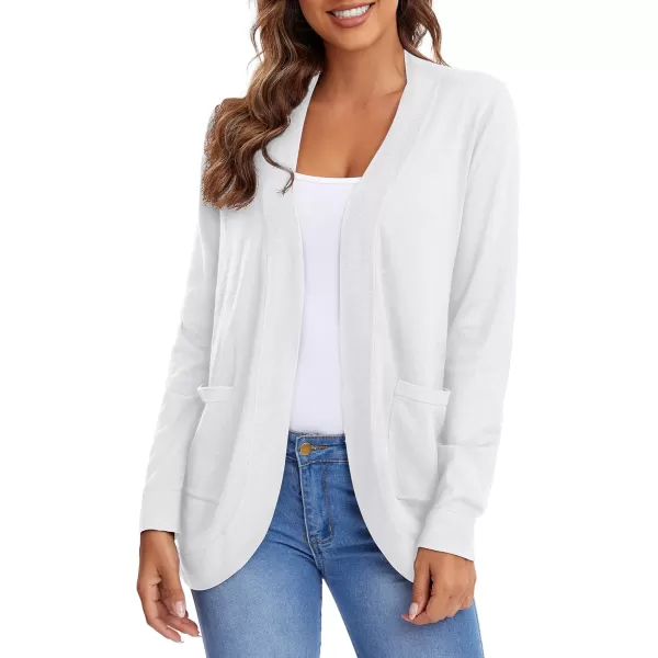 Urban CoCo Womens Long Sleeve Knit Sweater Cardigans Curved Hem Open Front with PocketsWhite