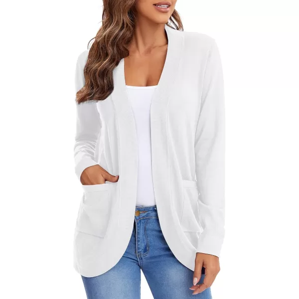 Urban CoCo Womens Long Sleeve Knit Sweater Cardigans Curved Hem Open Front with PocketsWhite