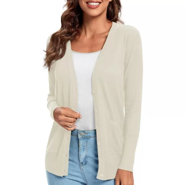 Urban CoCo Womens Lightweight Long Sleeve Knit Dressy Cardigan with Pockets Button Down Sweater BlazersApricot