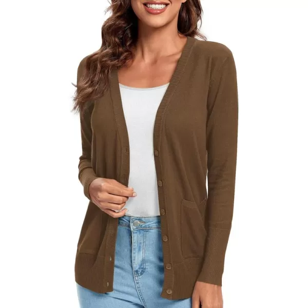 Urban CoCo Womens Lightweight Long Sleeve Knit Dressy Cardigan with Pockets Button Down Sweater BlazersBrown