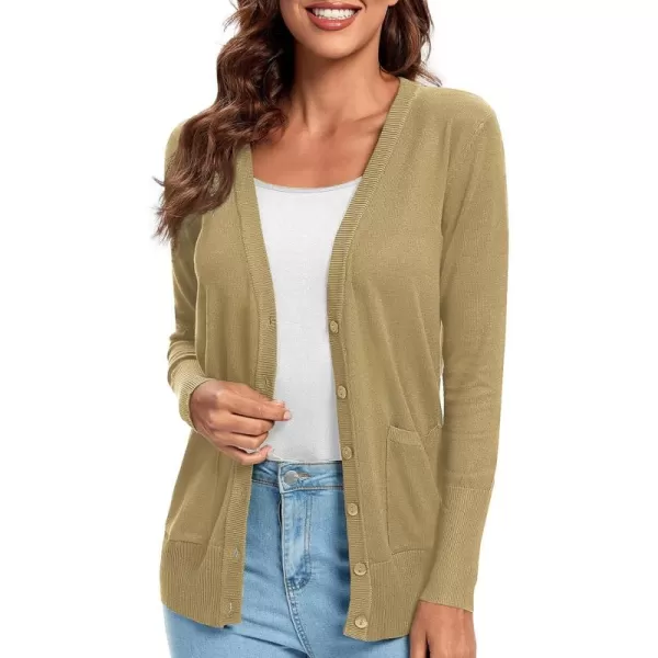 Urban CoCo Womens Lightweight Long Sleeve Knit Dressy Cardigan with Pockets Button Down Sweater BlazersCamel