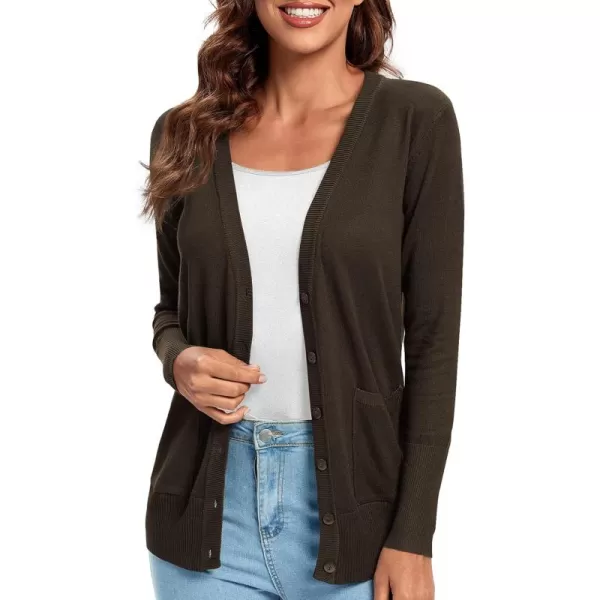 Urban CoCo Womens Lightweight Long Sleeve Knit Dressy Cardigan with Pockets Button Down Sweater BlazersCoffee