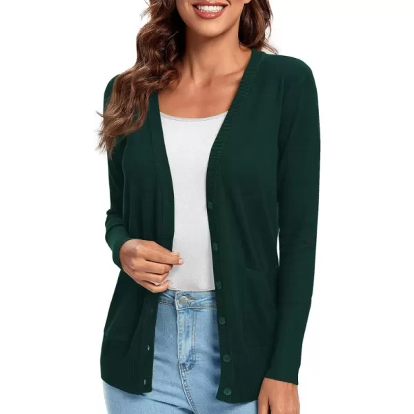 Urban CoCo Womens Lightweight Long Sleeve Knit Dressy Cardigan with Pockets Button Down Sweater BlazersDark Green