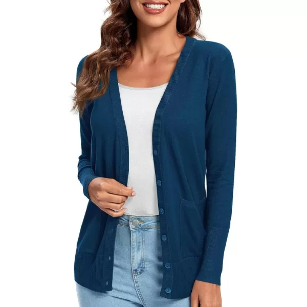 Urban CoCo Womens Lightweight Long Sleeve Knit Dressy Cardigan with Pockets Button Down Sweater BlazersIndigo Blue