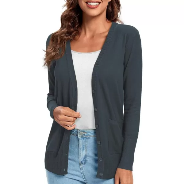 Urban CoCo Womens Lightweight Long Sleeve Knit Dressy Cardigan with Pockets Button Down Sweater BlazersIron Gray