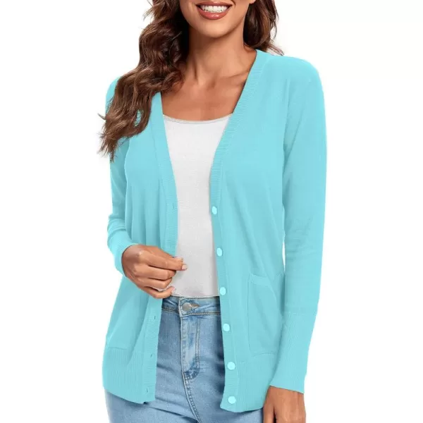 Urban CoCo Womens Lightweight Long Sleeve Knit Dressy Cardigan with Pockets Button Down Sweater BlazersLight Blue