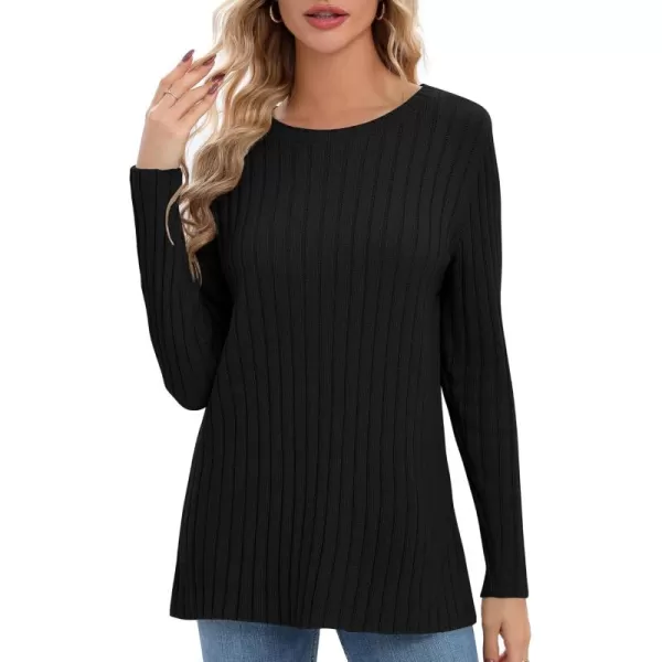 Urban CoCo Womens Long Sleeve Crewneck Tops 2024 Spring Tunic Sweatshirt Casual Knitted Sweater Pullover Tee ShirtsBlack