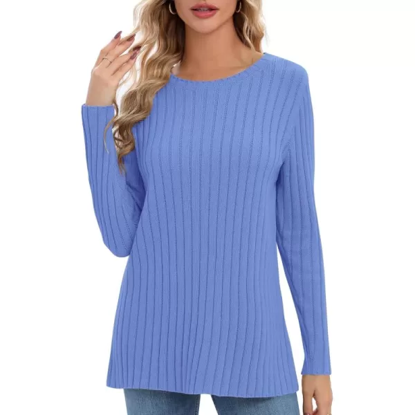 Urban CoCo Womens Long Sleeve Crewneck Tops 2024 Spring Tunic Sweatshirt Casual Knitted Sweater Pullover Tee ShirtsBlue Heather