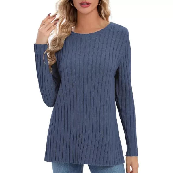 Urban CoCo Womens Long Sleeve Crewneck Tops 2024 Spring Tunic Sweatshirt Casual Knitted Sweater Pullover Tee ShirtsBluestone