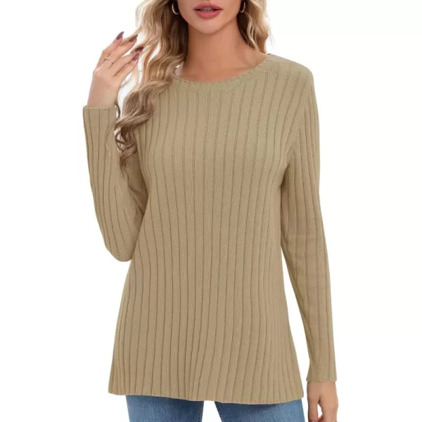 Urban CoCo Womens Long Sleeve Crewneck Tops 2024 Spring Tunic Sweatshirt Casual Knitted Sweater Pullover Tee ShirtsCamel