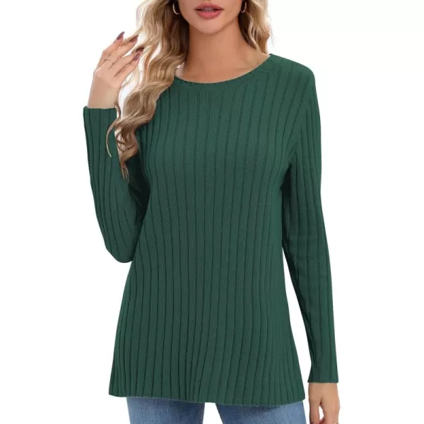 Urban CoCo Womens Long Sleeve Crewneck Tops 2024 Spring Tunic Sweatshirt Casual Knitted Sweater Pullover Tee ShirtsDark Green