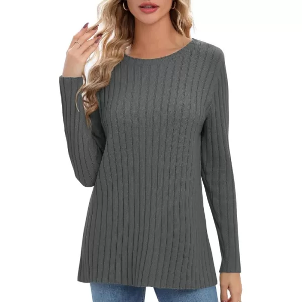 Urban CoCo Womens Long Sleeve Crewneck Tops 2024 Spring Tunic Sweatshirt Casual Knitted Sweater Pullover Tee ShirtsDeep Grey