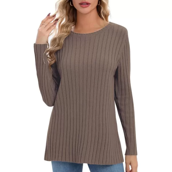 Urban CoCo Womens Long Sleeve Crewneck Tops 2024 Spring Tunic Sweatshirt Casual Knitted Sweater Pullover Tee ShirtsLight Brown