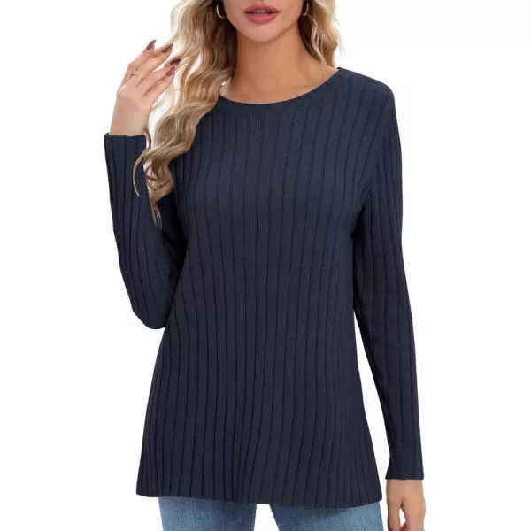 Urban CoCo Womens Long Sleeve Crewneck Tops 2024 Spring Tunic Sweatshirt Casual Knitted Sweater Pullover Tee ShirtsNavy Blue