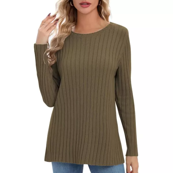 Urban CoCo Womens Long Sleeve Crewneck Tops 2024 Spring Tunic Sweatshirt Casual Knitted Sweater Pullover Tee ShirtsOlive