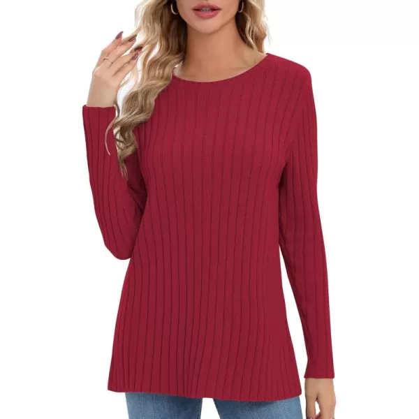 Urban CoCo Womens Long Sleeve Crewneck Tops 2024 Spring Tunic Sweatshirt Casual Knitted Sweater Pullover Tee ShirtsRed