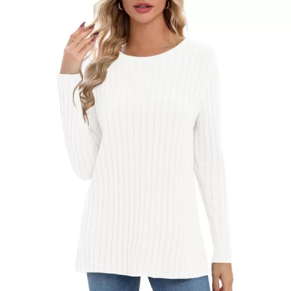 Urban CoCo Womens Long Sleeve Crewneck Tops 2024 Spring Tunic Sweatshirt Casual Knitted Sweater Pullover Tee ShirtsWhite