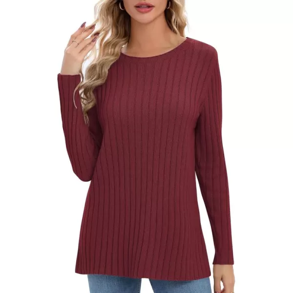 Urban CoCo Womens Long Sleeve Crewneck Tops 2024 Spring Tunic Sweatshirt Casual Knitted Sweater Pullover Tee ShirtsWine Red