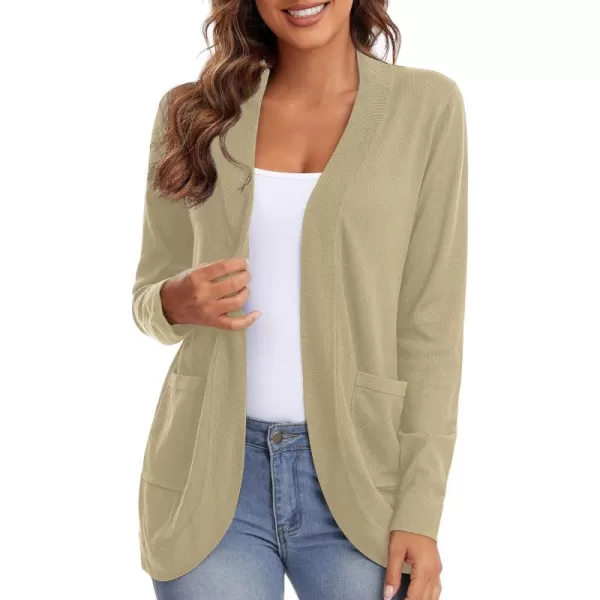 Urban CoCo Womens Long Sleeve Knit Sweater Cardigans Curved Hem Open Front with PocketsApricot