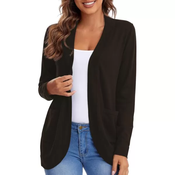 Urban CoCo Womens Long Sleeve Knit Sweater Cardigans Curved Hem Open Front with PocketsBrown