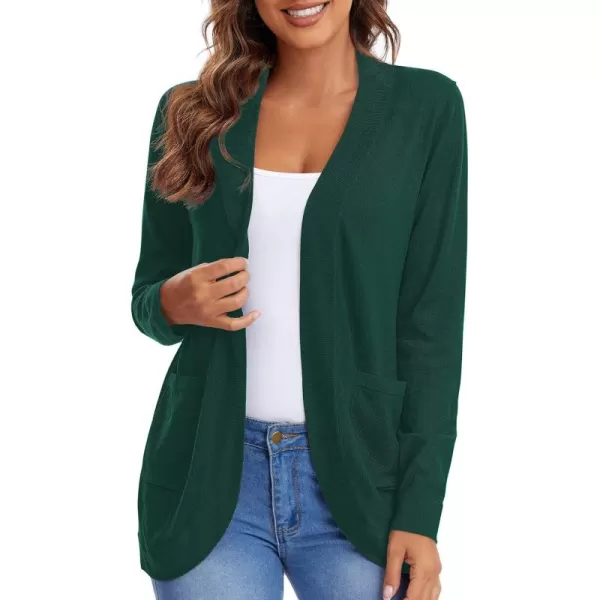 Urban CoCo Womens Long Sleeve Knit Sweater Cardigans Curved Hem Open Front with PocketsDark Green