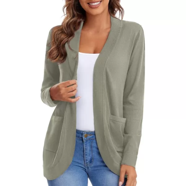 Urban CoCo Womens Long Sleeve Knit Sweater Cardigans Curved Hem Open Front with PocketsKhaki