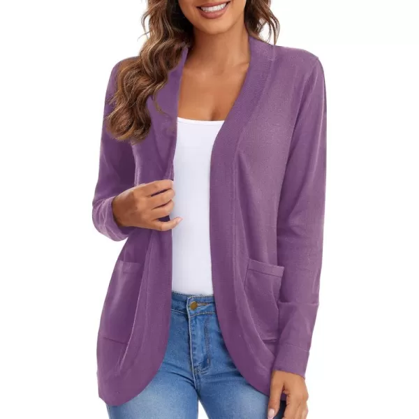 Urban CoCo Womens Long Sleeve Knit Sweater Cardigans Curved Hem Open Front with PocketsLight Purple
