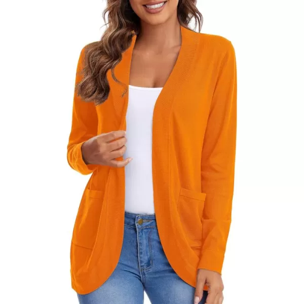 Urban CoCo Womens Long Sleeve Knit Sweater Cardigans Curved Hem Open Front with PocketsOrange