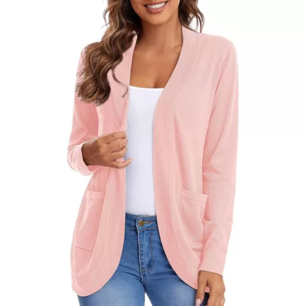 Urban CoCo Womens Long Sleeve Knit Sweater Cardigans Curved Hem Open Front with PocketsPink