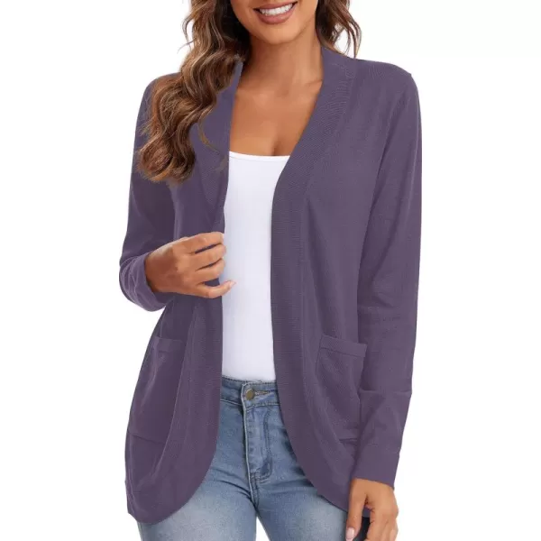 Urban CoCo Womens Long Sleeve Knit Sweater Cardigans Curved Hem Open Front with PocketsPurple