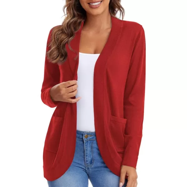 Urban CoCo Womens Long Sleeve Knit Sweater Cardigans Curved Hem Open Front with PocketsRed