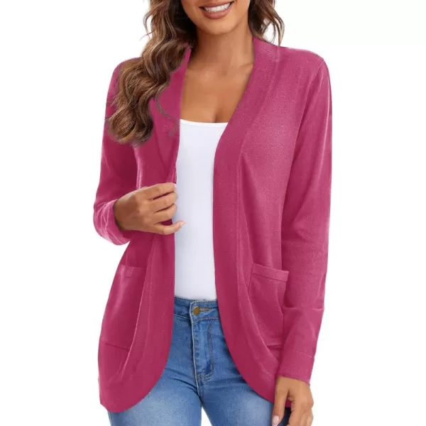 Urban CoCo Womens Long Sleeve Knit Sweater Cardigans Curved Hem Open Front with PocketsRose