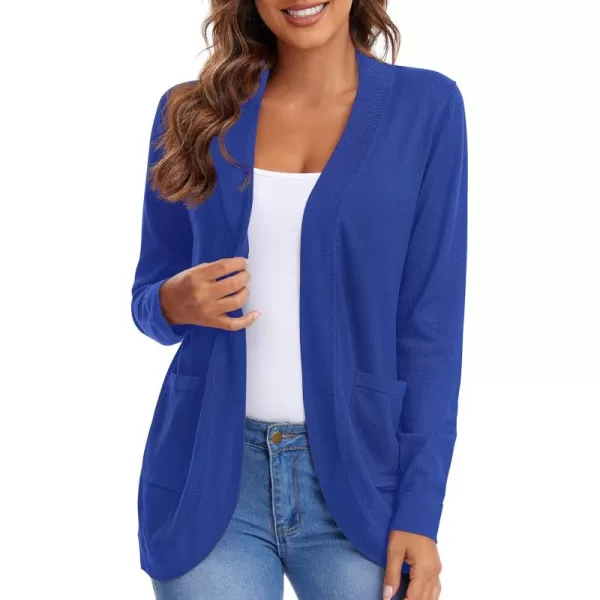 Urban CoCo Womens Long Sleeve Knit Sweater Cardigans Curved Hem Open Front with PocketsRoyal Blue