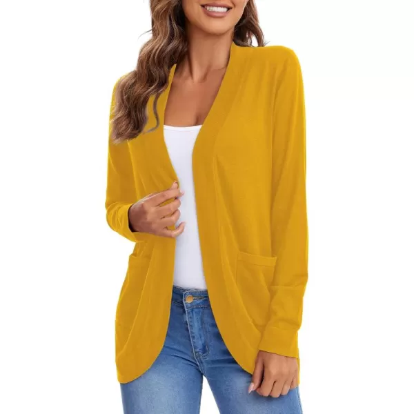Urban CoCo Womens Long Sleeve Knit Sweater Cardigans Curved Hem Open Front with PocketsTurmeric