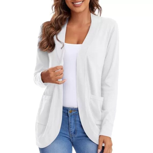Urban CoCo Womens Long Sleeve Knit Sweater Cardigans Curved Hem Open Front with PocketsWhite
