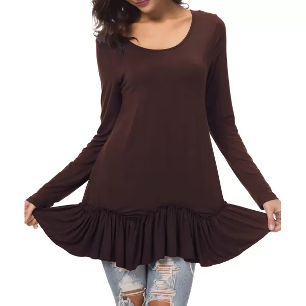 Urban CoCo Womens Casual Tshirt Solid Long Sleeve Tunic TopsCoffee
