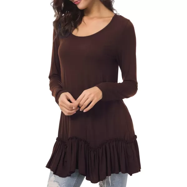 Urban CoCo Womens Casual Tshirt Solid Long Sleeve Tunic TopsCoffee