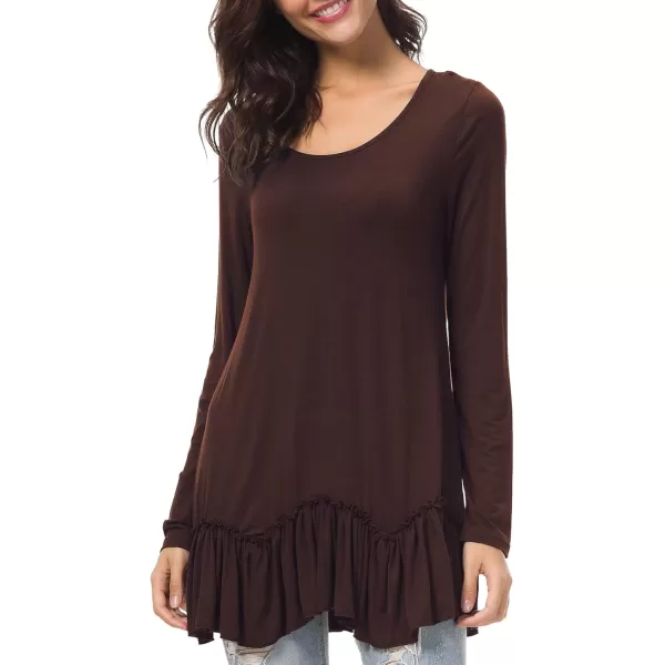 Urban CoCo Womens Casual Tshirt Solid Long Sleeve Tunic TopsCoffee